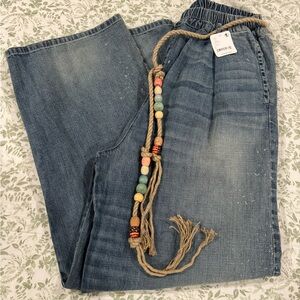 Free People Dr. Collector’s Blue Jeans with Beaded Rope Accent